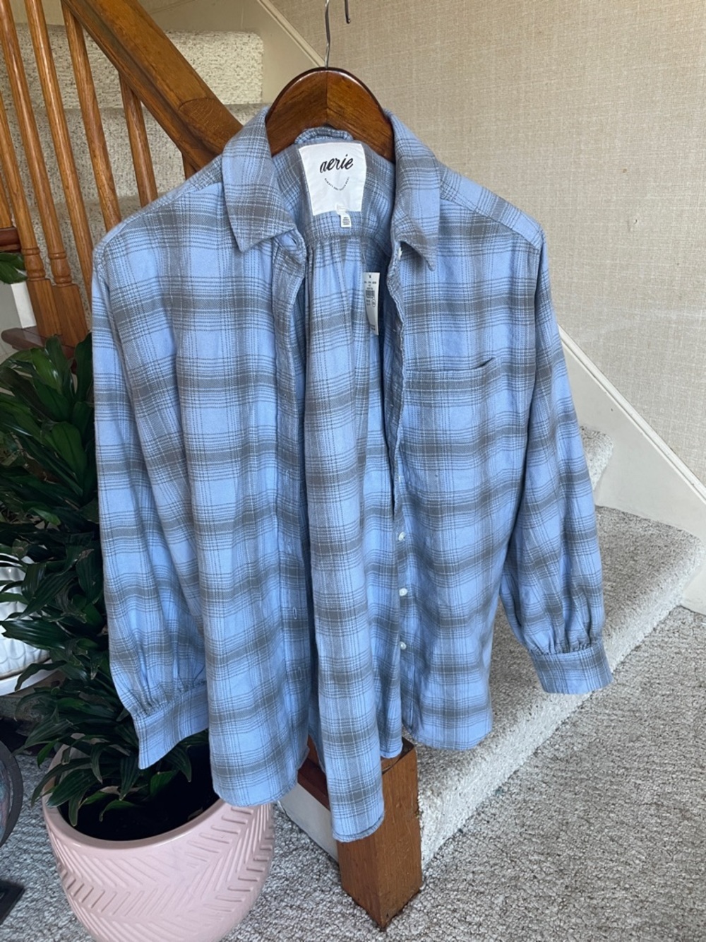 Aerie Anytime Fav Flannel Button Down Shirt Monaco Blue NWT - Picture 2 of 12
